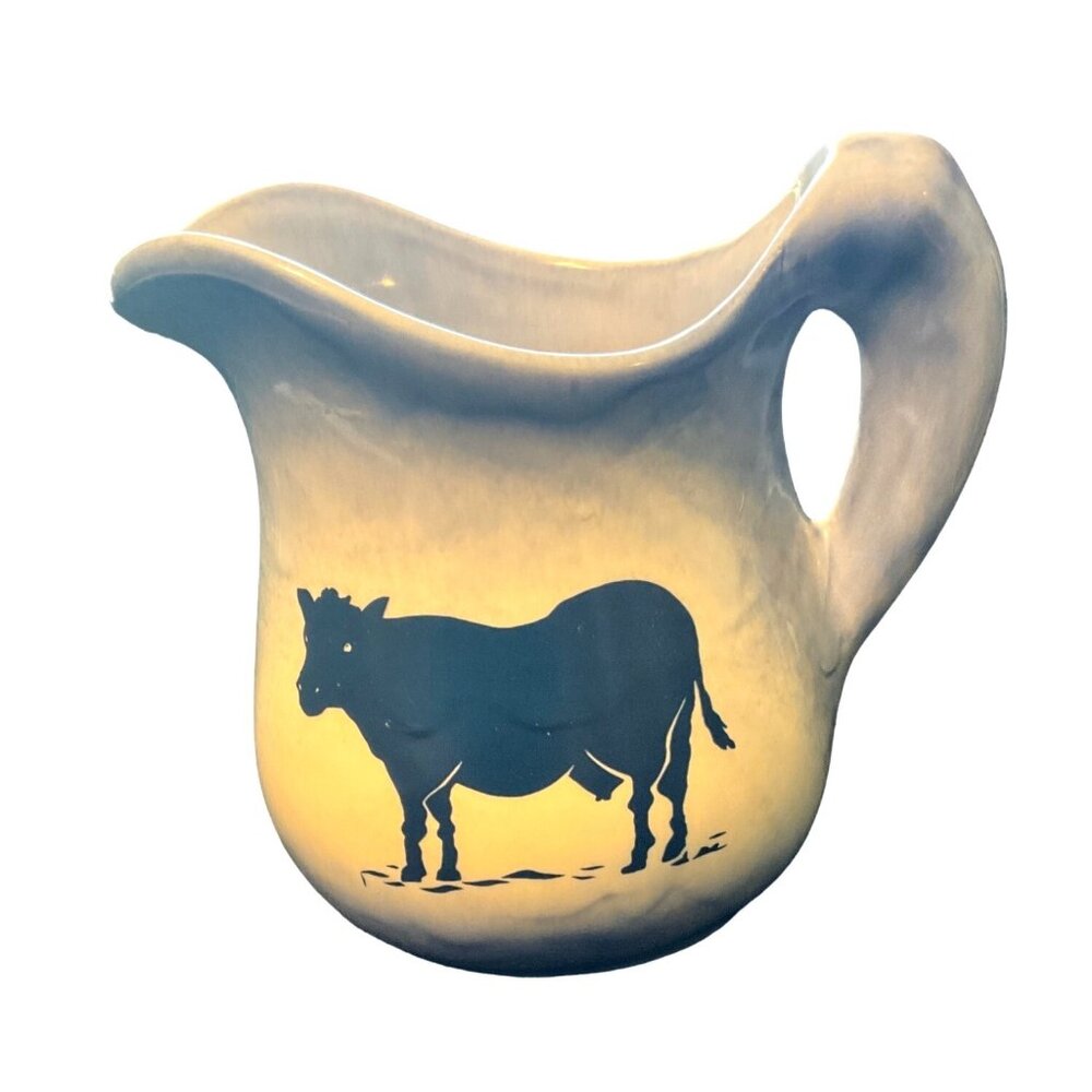 Vintage Ceramic Cow Creamer Pitcher With Handle White‎ and Blue